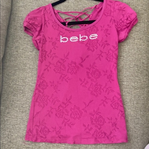 bebe Tops - Bebe logo magenta open back tee